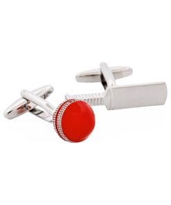Alternative view of Red Cricket Ball & Bat Cufflinks