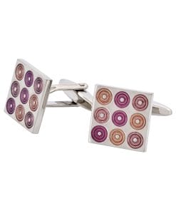 Alternative view of Polished Rhodium Plated Square Cufflinks with 9 Mauve To Purple Inlaid Circles