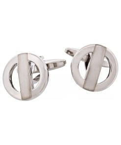 Brushed & Polished Rhodium Plated Metro Round Cutout Cufflinks