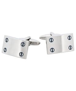 Rhodium Plated Rectangle Cufflinks with Screw Detail