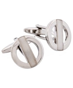 Alternative view of Brushed & Polished Rhodium Plated Metro Round Cutout Cufflinks