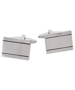 Brushed & Polished Rhodium Plated Rectangle Cufflinks