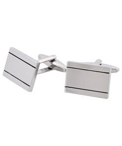 Alternative view of Brushed & Polished Rhodium Plated Rectangle Cufflinks