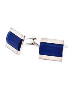 Alternative view of Brushed Rhodium Plated Dark Blue Cat’s Eye Cufflinks