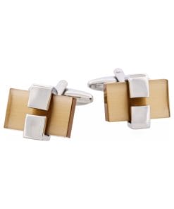 Alternative view of Rhodium Plated Brown Cat’s Eye Cufflinks