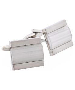 Alternative view of Brushed Rhodium White Cat’s Eye Inlay Cufflinks