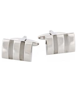 Alternative view of Polished Rhodium Plated Rectangle Cufflinks with Twin White Cat’s Eye Inlays