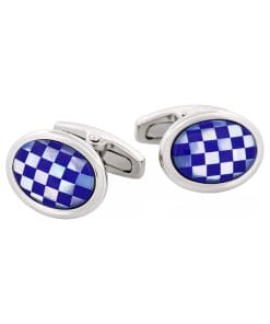 Polished Rhodium Plated Oval Mother Of Pearl & Lapis Lazuli Cufflinks