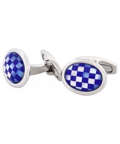 Alternative view of Polished Rhodium Plated Oval Mother Of Pearl & Lapis Lazuli Cufflinks