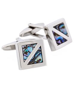 Alternative view of Polished Rhodium Plated Square with Abalone Inlay Cufflinks