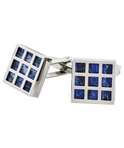 Alternative view of Rhodium Plated Square Patterned Lapis Lazuli Cufflinks
