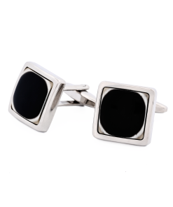 Alternative view of Polished Rhodium Plated Square Black & White Resin Cufflinks