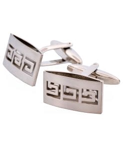 Alternative view of Brushed Rhodium Plated & Cutout Greek Key Patterned Cufflinks