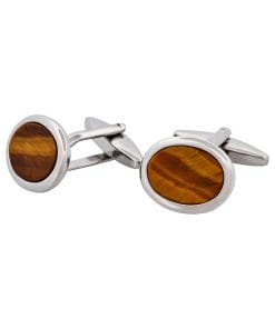 Alternative view of Rhodium Plated Tiger Eye Oval Cufflinks