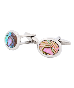 Alternative view of Rhodium Plated & Abalone Oval Cufflinks