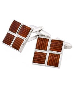 Alternative view of Polished Rhodium Plated Square Cufflinks with 4 Coffee Enamel Inlays
