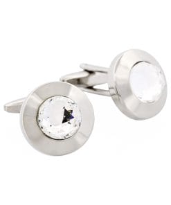 Alternative view of Polished Rhodium Round Large Crystal Centre Cufflinks