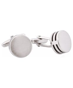 Alternative view of Brushed Rhodium Plated Round & Black Enamel Side Stripe Cufflinks
