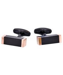 Ion Plated Rose Gold & Black Stainless Steel Rectangle Cufflinks