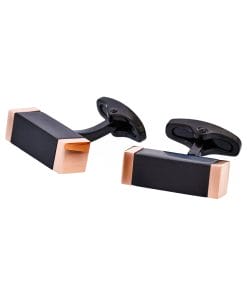 Alternative view of Ion Plated Rose Gold & Black Stainless Steel Rectangle Cufflinks