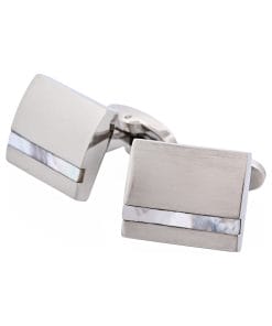 Alternative view of Brushed Stainless Steel Curved Face & Mother Of Pearl Cufflinks