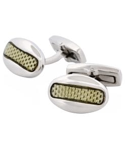 Alternative view of Polished Oval Stainless Steel & Silver Fibreglass Cufflinks
