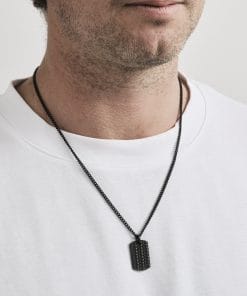 Alternative view of Ion Plated Black Stainless Steel Tyre Pattern Dog Tag Pendant & Chain