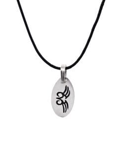 Alloy Oval Black Enamel Pendant on Leather Chain