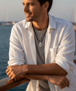 Alternative view of Alloy Oval Black Enamel Pendant on Leather Chain