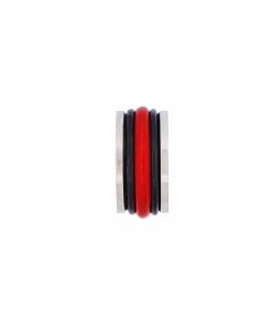 Polished Stainless Steel & Red & Black Tube Rubber Wheel Pendant without Chain