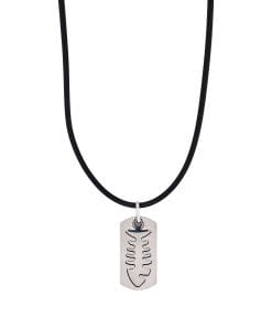 Brushed Stainless Steel Pendant with Cutout Fish Pattern on Rubber Chain