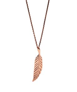 Brushed Copper Feather Pendant on Matching Ball Chain