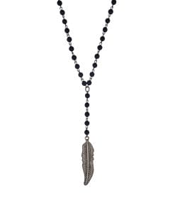 Alloy Feather Pendant on Alloy & Black Plated Ball Chain