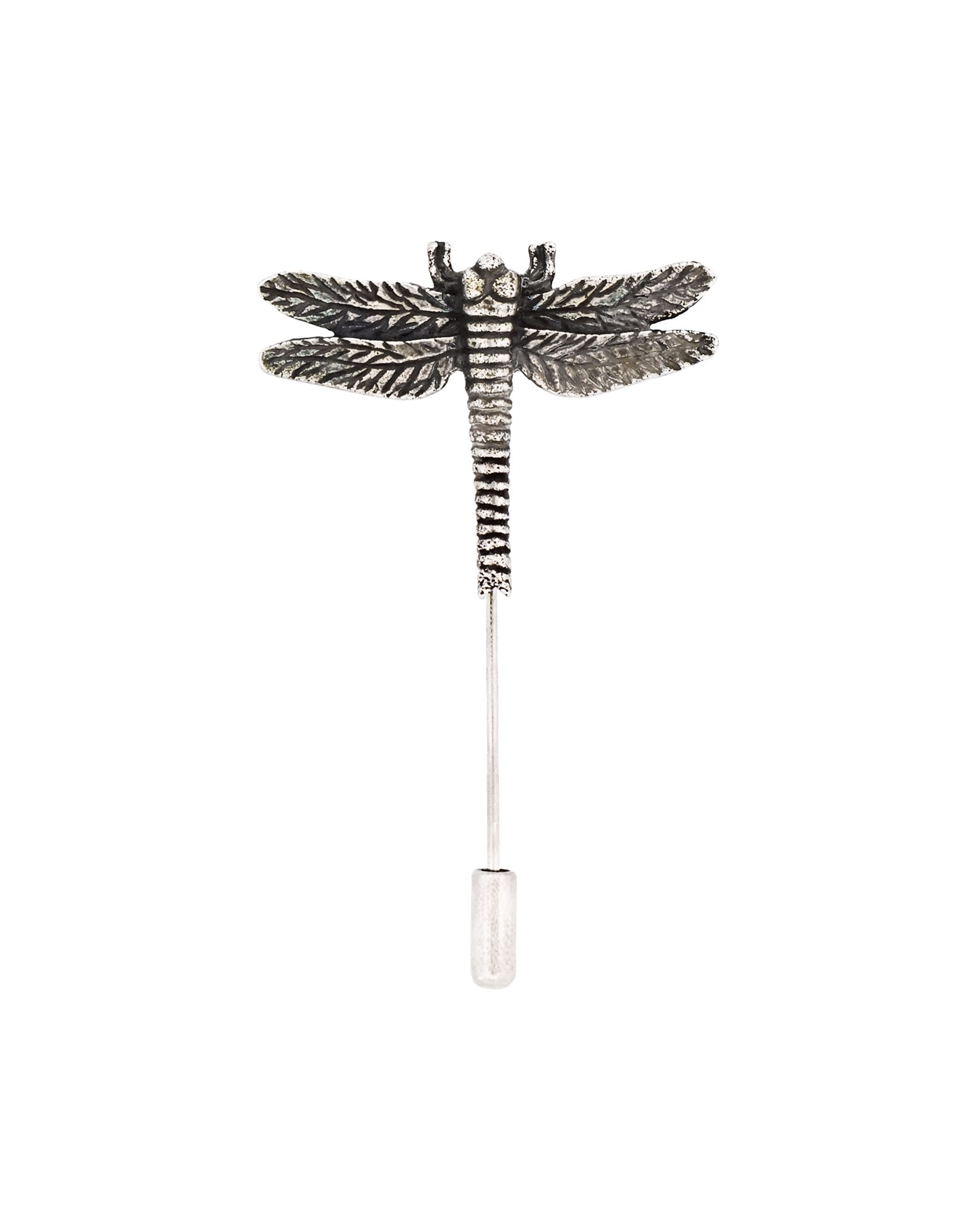 610-76B | Cudworth Metal dragonfly sculpture mounted on a slim pole against a white background, viewed front-on.