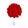 Red artificial flower with lace netting on a slender stem, close-up view