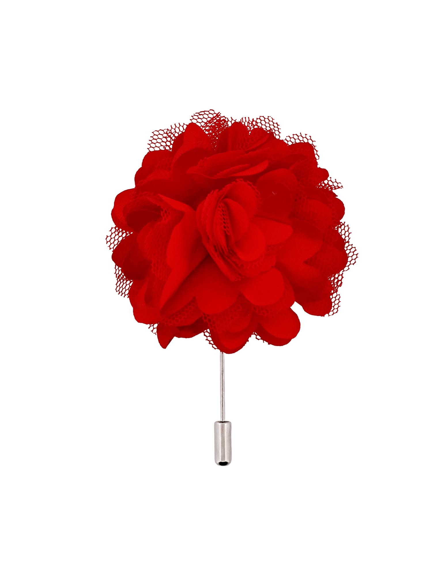 610-91 | Cudworth Red artificial flower with lace netting on a slender stem, close-up view