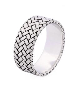 Pearl Rhodium Plated Woven Pattern Sterling Silver Ring
