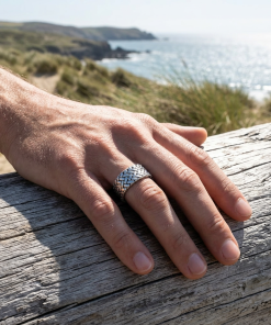 Alternative view of Pearl Rhodium Plated Woven Pattern Sterling Silver Ring