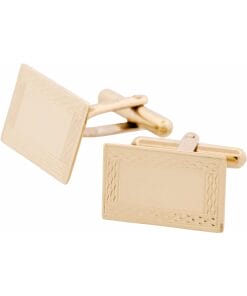 9ct Yellow Gold Rectangle Cufflinks with Engine Turn Border