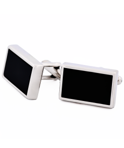 Alternative view of Rhodium Rectangle Black Cufflinks