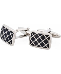 Alternative view of Black Enamel Lattice Patterned Cufflinks