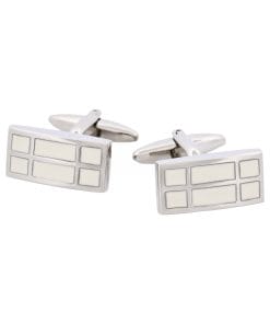 Alternative view of Rhodium & White Enamel Rectangle Cufflinks