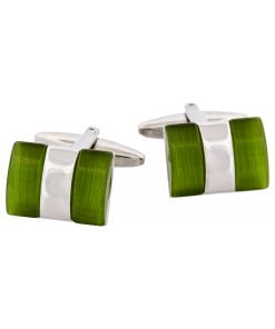 Alternative view of Rhodium Plated Apple Green Cat’s Eye Cufflinks