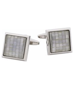 Rhodium Plated Grey Mosaic Cat’s Eye Square Cufflinks