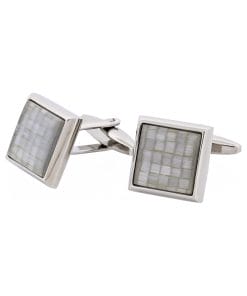 Alternative view of Rhodium Plated Grey Mosaic Cat’s Eye Square Cufflinks