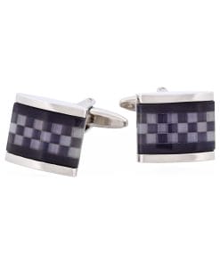 Grey & Black Cat’s Eye Check Domed Cufflinks