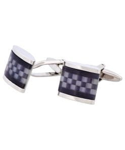 Alternative view of Grey & Black Cat’s Eye Check Domed Cufflinks