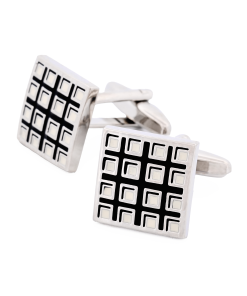 Alternative view of Black & White Checked Enamel Cufflinks