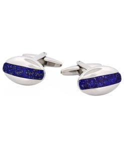 Alternative view of Rhodium Plated & Lapis Lazuli Oval Cufflinks