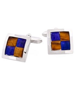 Alternative view of Rhodium Plated & Tiger Eye & Lapis Lazuli Check Cufflinks